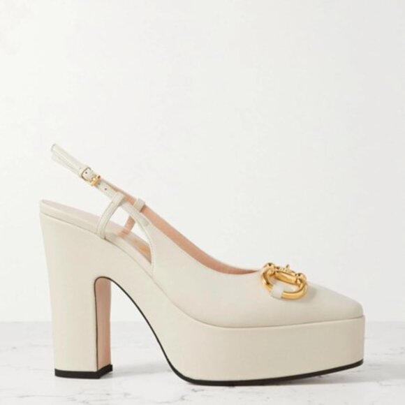 Gucci Horsebit Platform Slingback Pumps White Leather NIB $1,199 - Picture 1 of 9